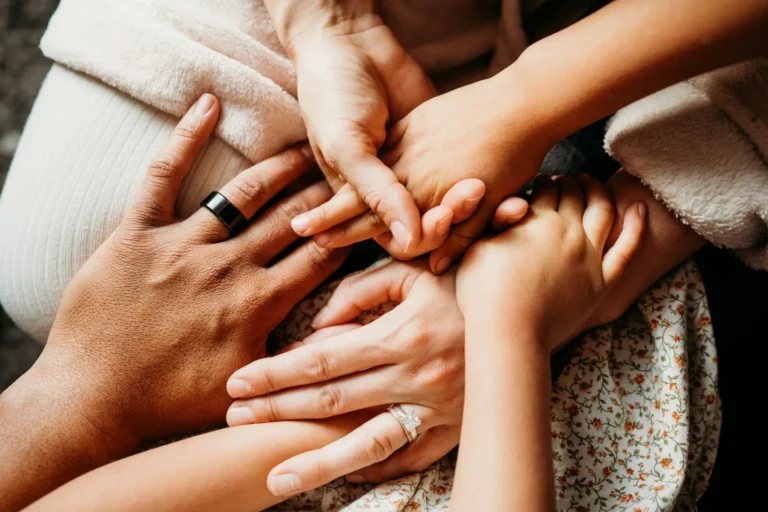 Family sitting together during a guided intervention conversation